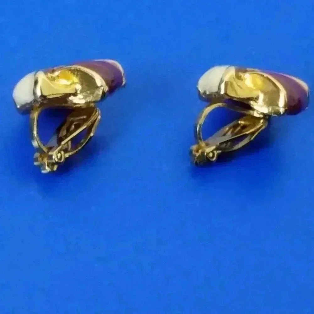 Vintage Knot Earrings Enamel Purple White Clip On